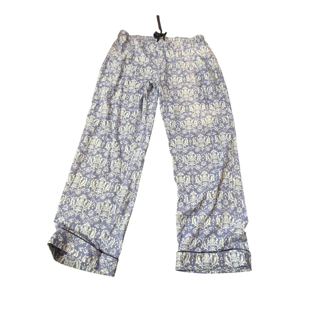 PajamaGram Pajama Pants, Blue 100% Cotton, Fleur de lis, Women's Large